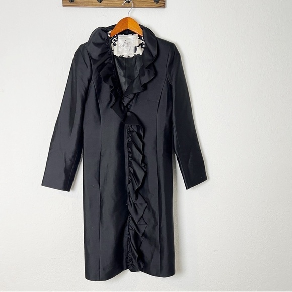 Vintage Milly Black Wool Silk Ruffly Coat - Picture 1 of 8
